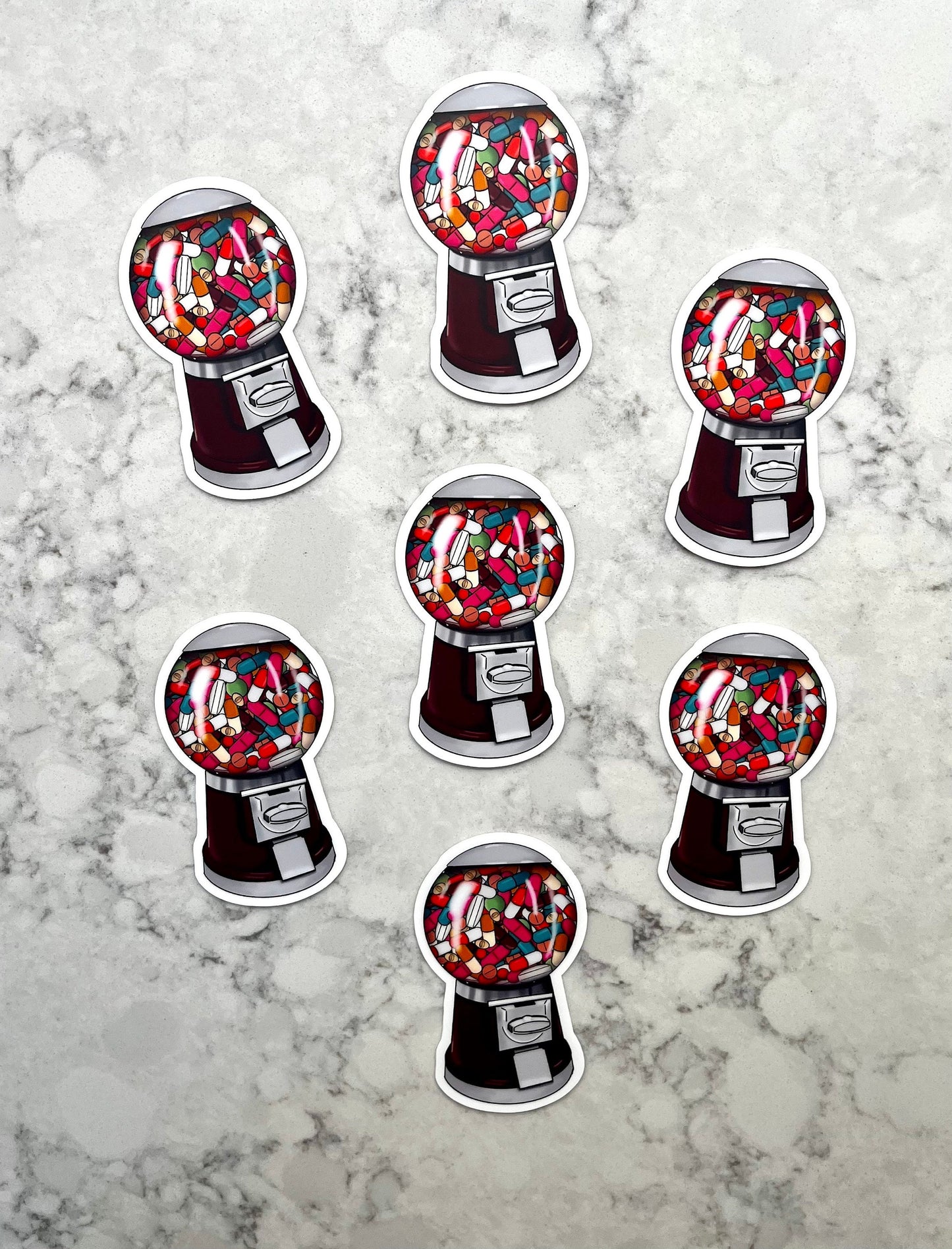 3” Waterproof Sticker Medicine Pills Gumball Machine Mental Health Digital Drawing Stickers for Water Bottles Laptop Kindle