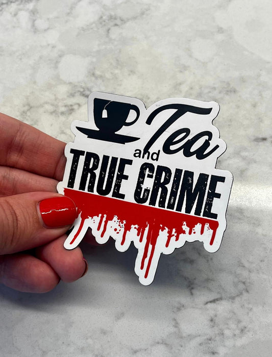 3” Sticker Tea and True Crime Illiteration Digital Drawing