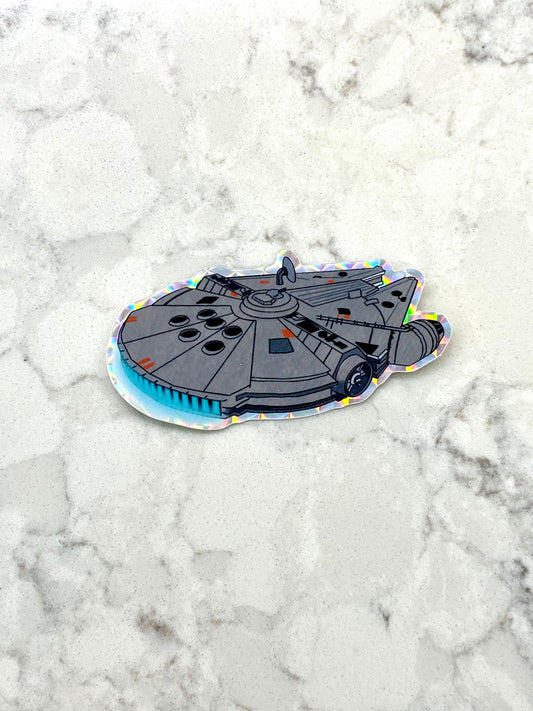 3” Vinyl Waterproof Sticker Millennium Falcon Prismatic Edges Digital Drawing 80’s Fandom Nostalgia