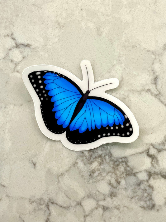 3” Vinyl Clear Sticker, Blue Morpho Butterfly, Waterproof Sticker, Gifts For Butterfly Lovers, water bottle stickers, laptop stickers