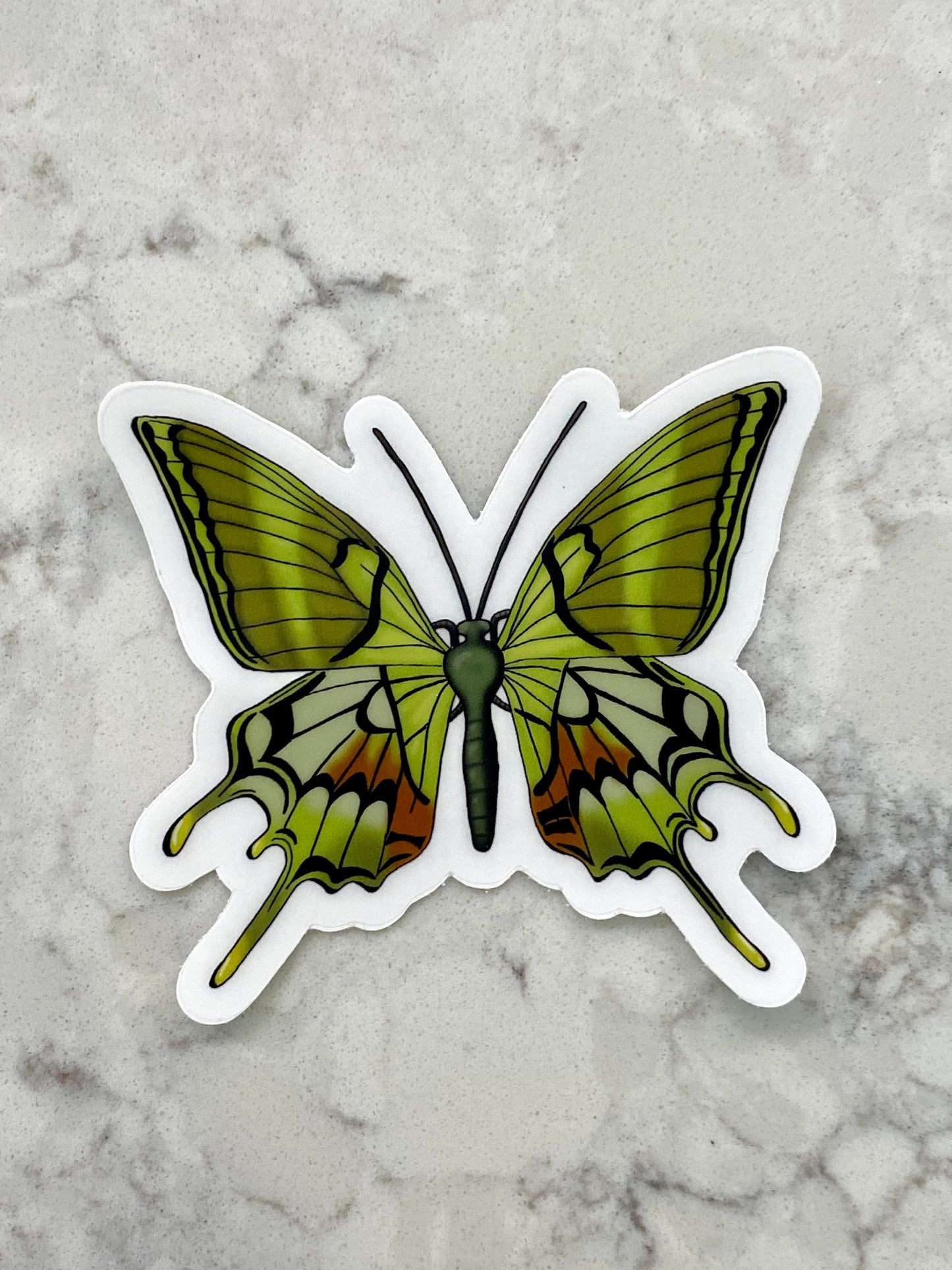 3” Vinyl Clear Sticker Swallowtail Kaiser-i-hind Green Butterfly