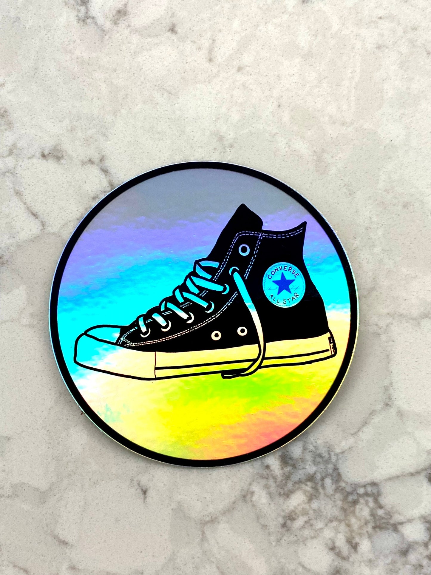 3” Vinyl Holographic Circle Sticker Hand Drawn Converse Sneaker Chucks