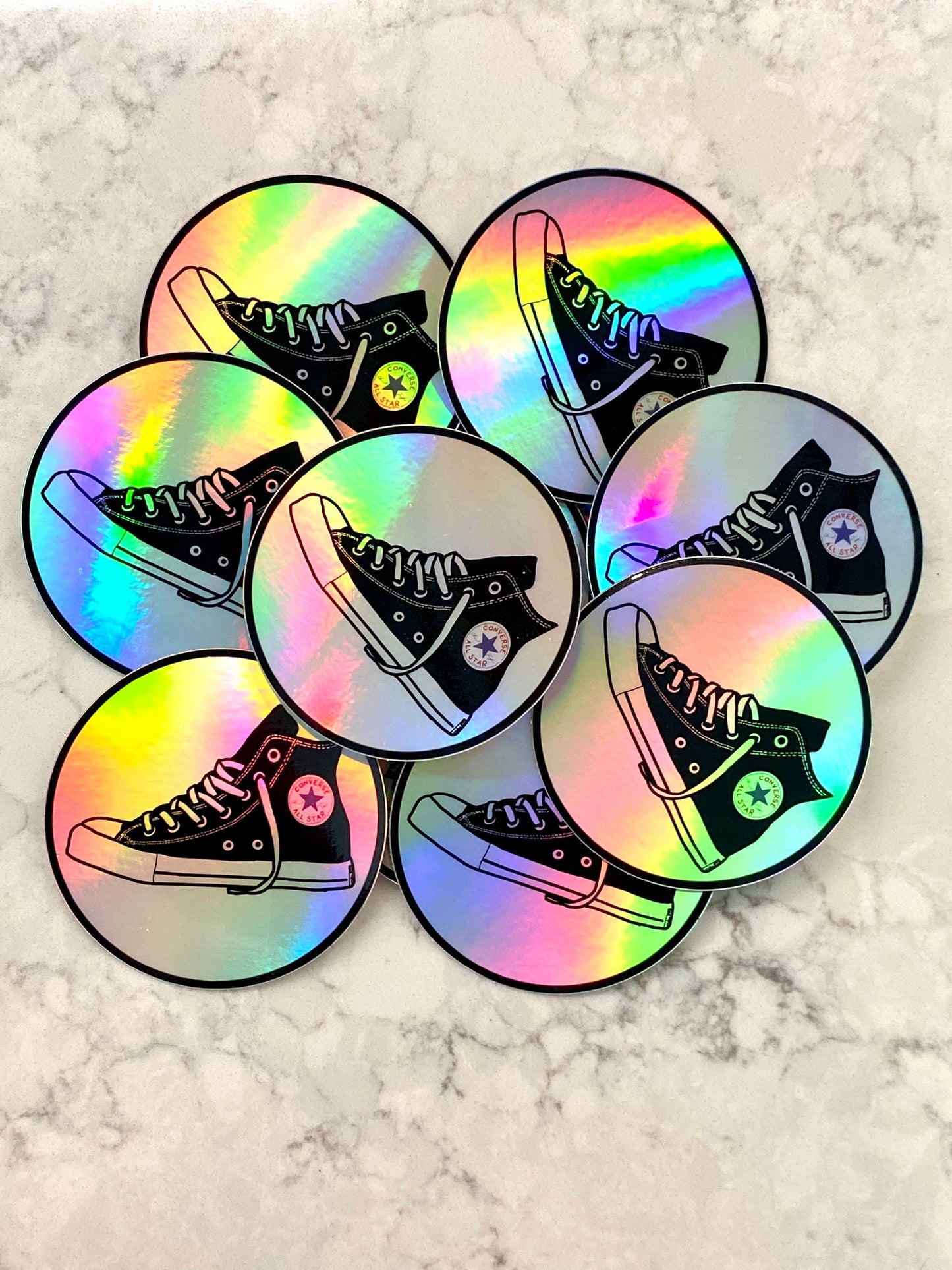 3” Vinyl Holographic Circle Sticker Hand Drawn Converse Sneaker Chucks