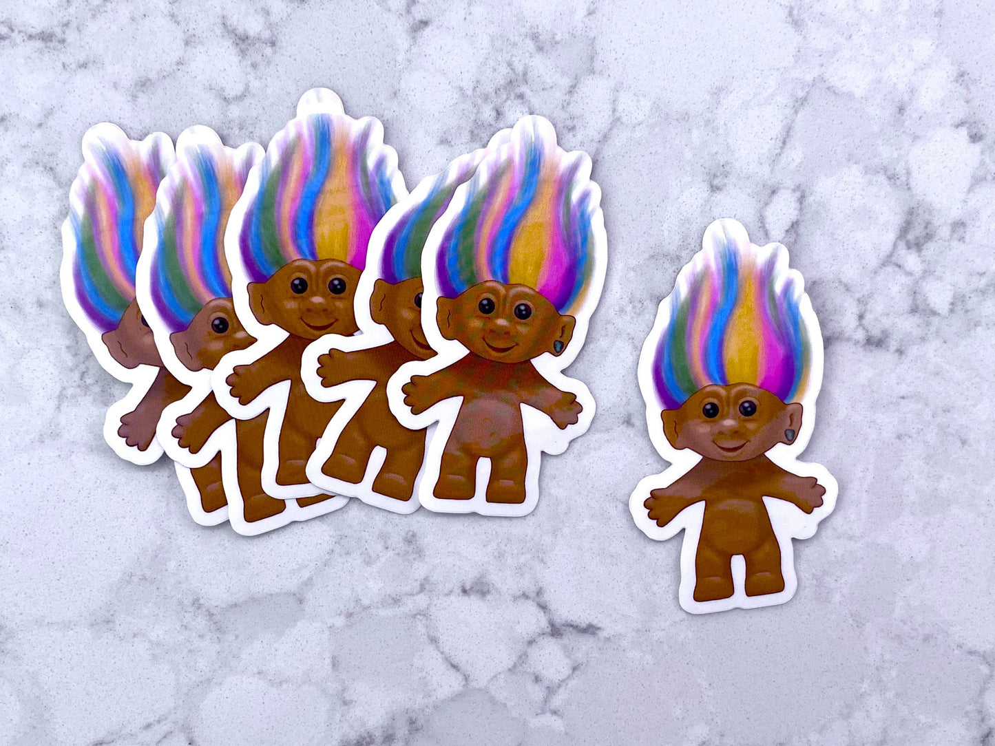 3” Vinyl Clear Sticker Troll Doll Drawing 80’s 90’s Nostalgia Rainbow Troll