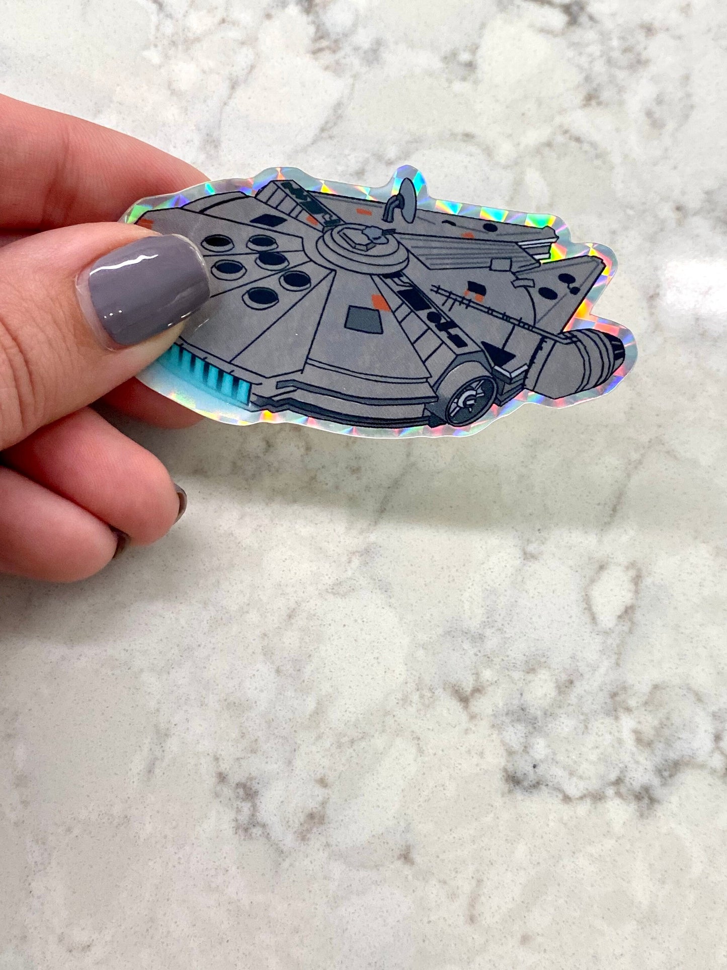 3” Vinyl Waterproof Sticker Millennium Falcon Prismatic Edges Digital Drawing 80’s Fandom Nostalgia