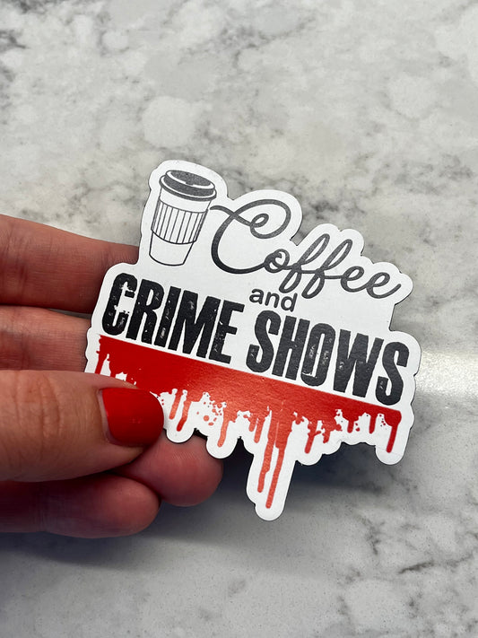 3” Sticker Coffee and Crime Shows Illiteration Digital Drawing