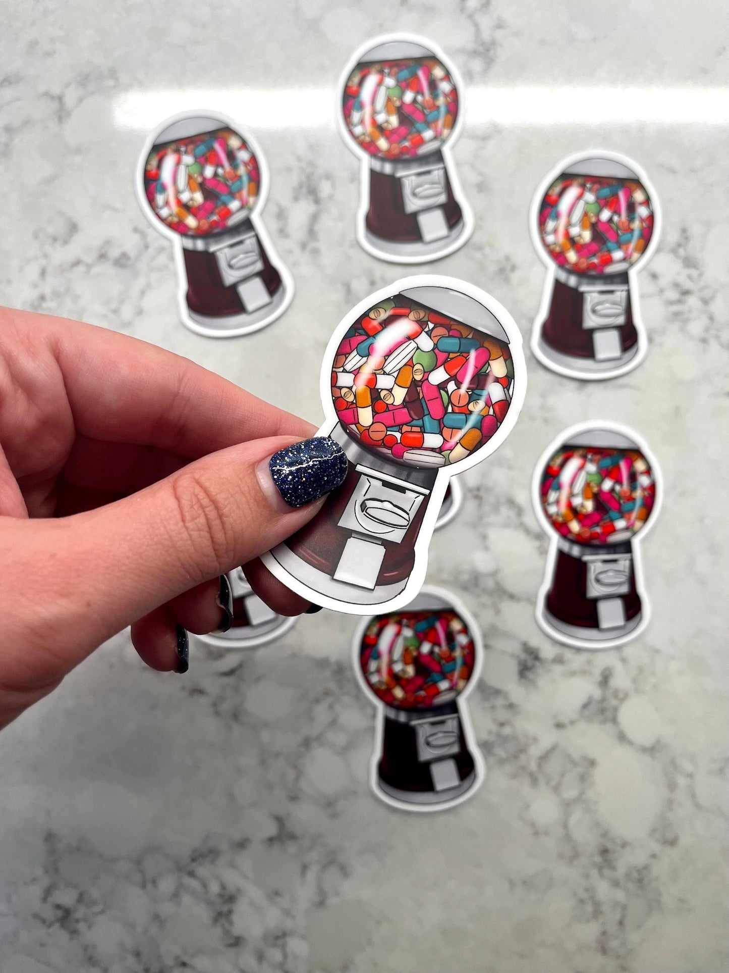 3” Waterproof Sticker Medicine Pills Gumball Machine Mental Health Digital Drawing Stickers for Water Bottles Laptop Kindle