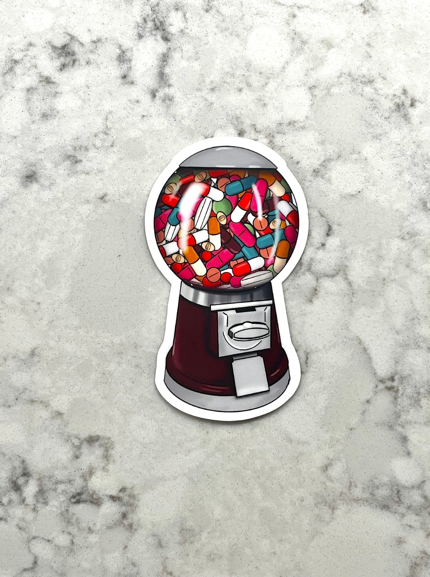 3” Waterproof Sticker Medicine Pills Gumball Machine Mental Health Digital Drawing Stickers for Water Bottles Laptop Kindle