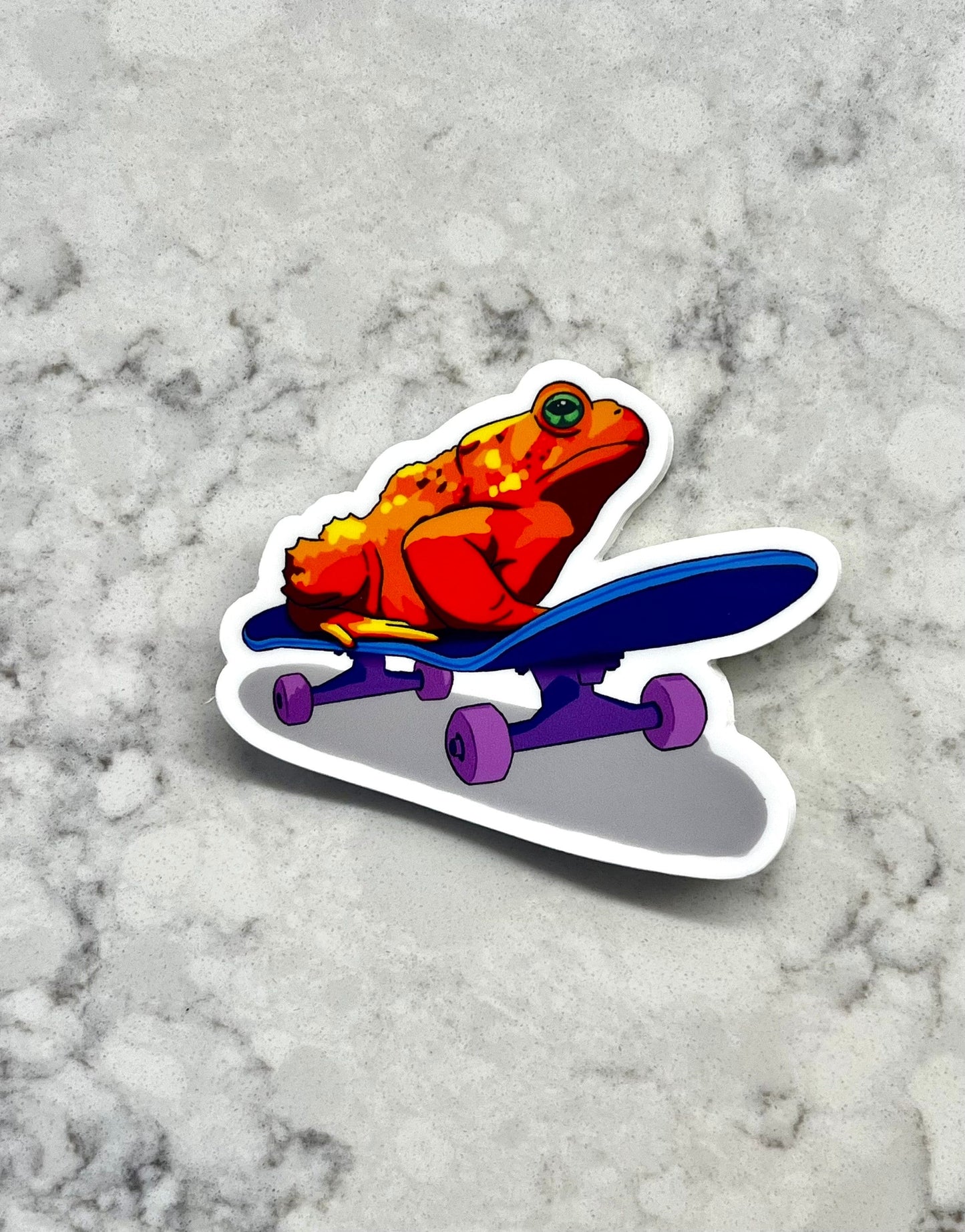 3” Waterproof Sticker Colorful Frog Toad on a Skateboard Digital Drawing Stickers for Water Bottles Laptop Kindle