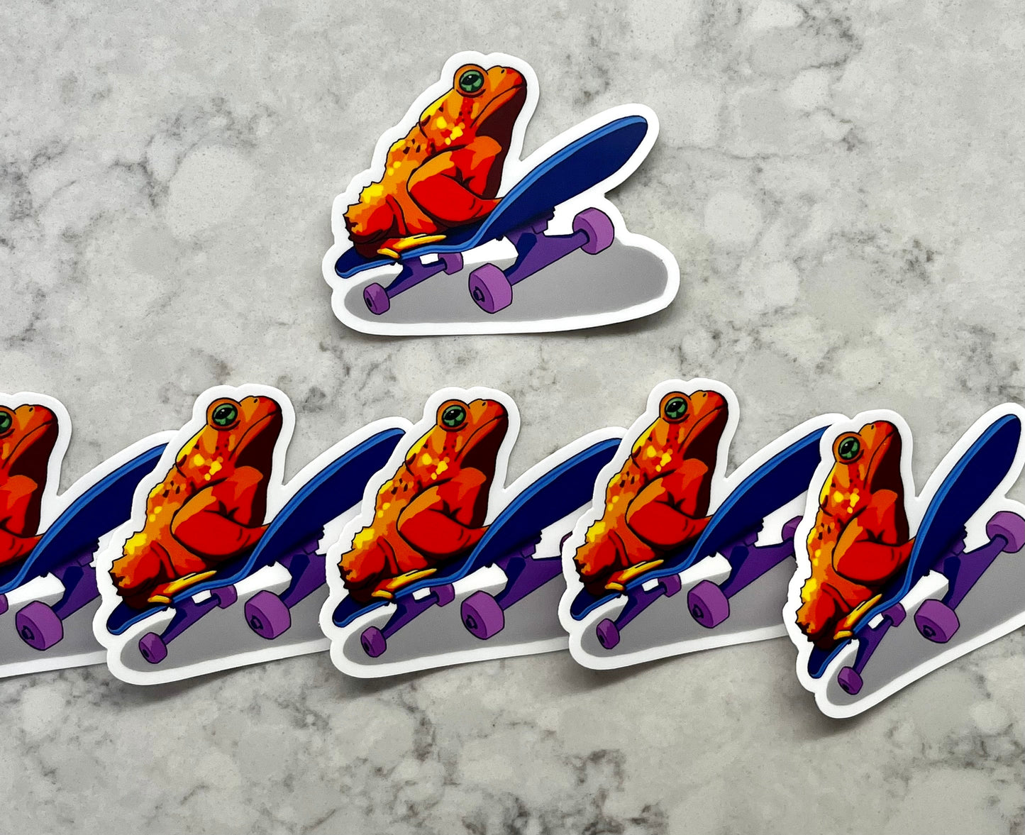 3” Waterproof Sticker Colorful Frog Toad on a Skateboard Digital Drawing Stickers for Water Bottles Laptop Kindle