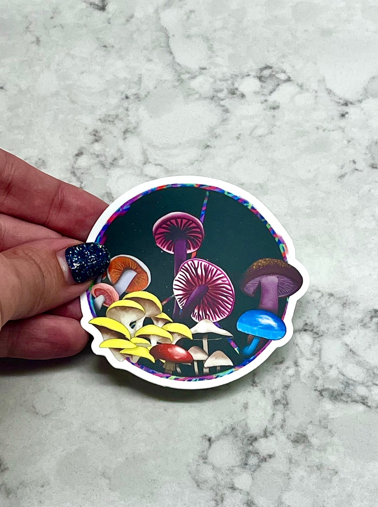 3” Waterproof Sticker Peace Sign Mushrooms Colorful Fungus Fungi Digital Drawing Stickers for Water Bottles Laptop Kindle