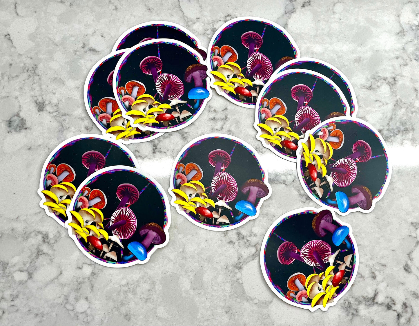 3” Waterproof Sticker Peace Sign Mushrooms Colorful Fungus Fungi Digital Drawing Stickers for Water Bottles Laptop Kindle