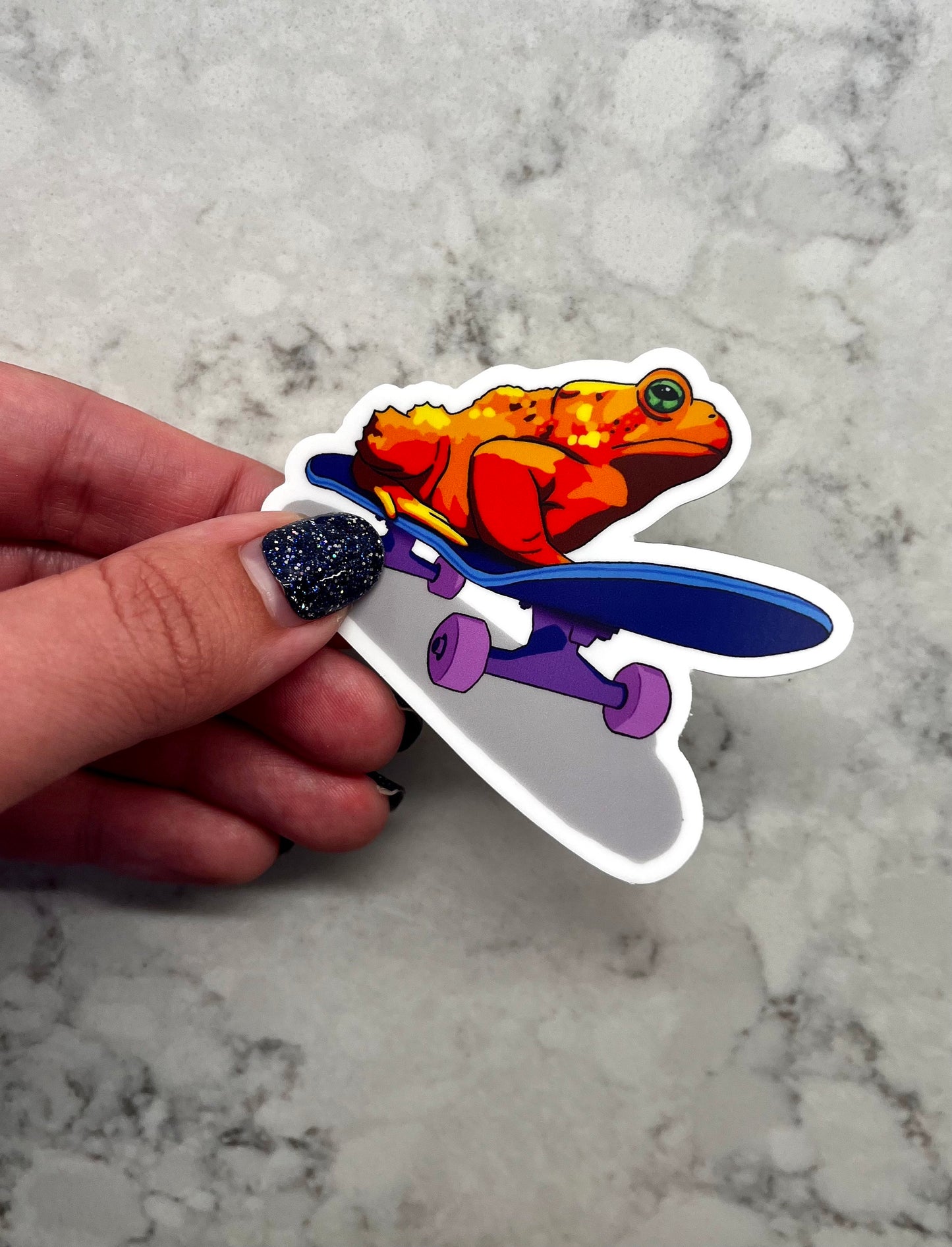 3” Waterproof Sticker Colorful Frog Toad on a Skateboard Digital Drawing Stickers for Water Bottles Laptop Kindle