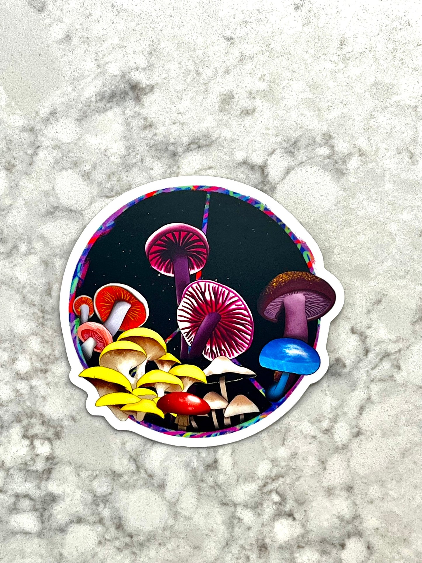3” Waterproof Sticker Peace Sign Mushrooms Colorful Fungus Fungi Digital Drawing Stickers for Water Bottles Laptop Kindle