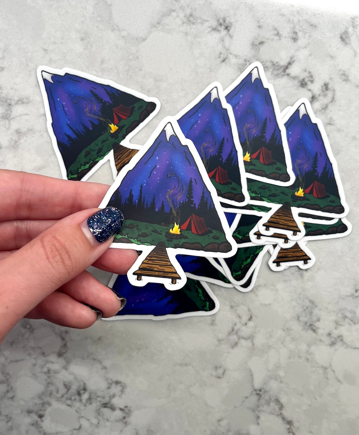 3” Waterproof Sticker Campsite Camping Campfire Tent Nighttime Digital Drawing Stickers for Water Bottles Laptop Kindle